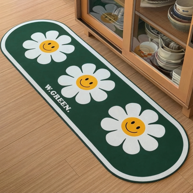 더블유그린 빨아쓰는 규조토 주방 발매트 스마일 데이지