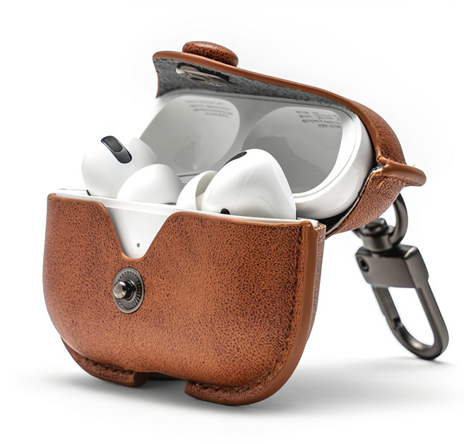 누아트 버튼 가죽케이스, 에어팟프로2/프로, 브라운, 1개