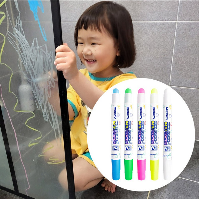 욕실크레용 5색세트 타일크레용 욕실크레파스 어린이용, 문교 윈도우마카5색