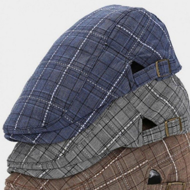 남녀공용 중년 여름 빈티지 체크 헌팅캡 베레모 모자