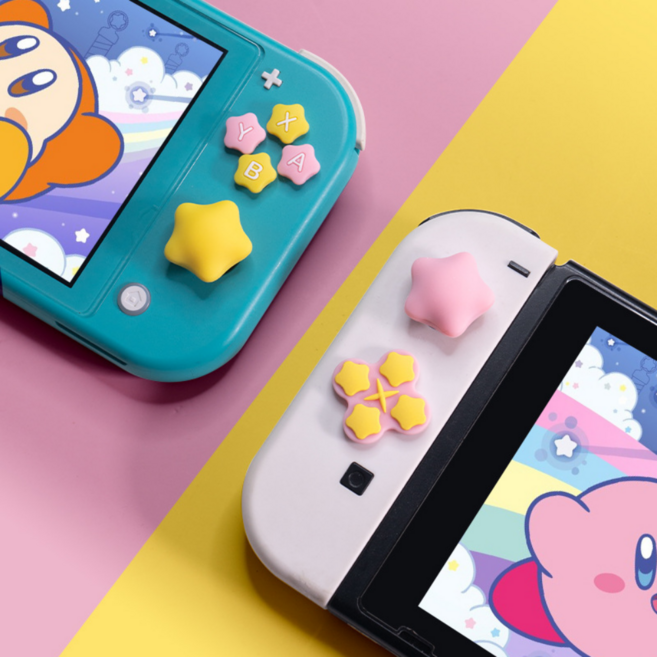 닌텐도 스위치 LITE 라이트 조이콘 호환 스틱커버 버튼 커버 세트, 1개, LITE 별의커비, SWITCH 스틱&커버