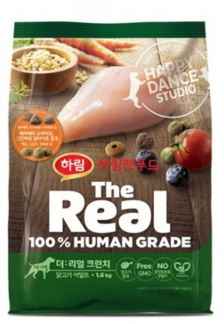 하림펫푸드 더리얼 크런치 어덜트 강아지사료 _ 닭고기, 닭, 1.6kg, 3개