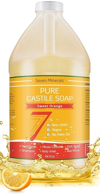 Seven MINERAL 미네랄s Pure Castile 비누 스위트 오렌지 226.8g(8온스) - 팜 오일 없음 GMO 프리 민감한 피부 및 베이비 워시를 위한 부드러운, 베스트 스위트 오렌지, 64 Fl Oz (Pack of 1) - 쿠팡