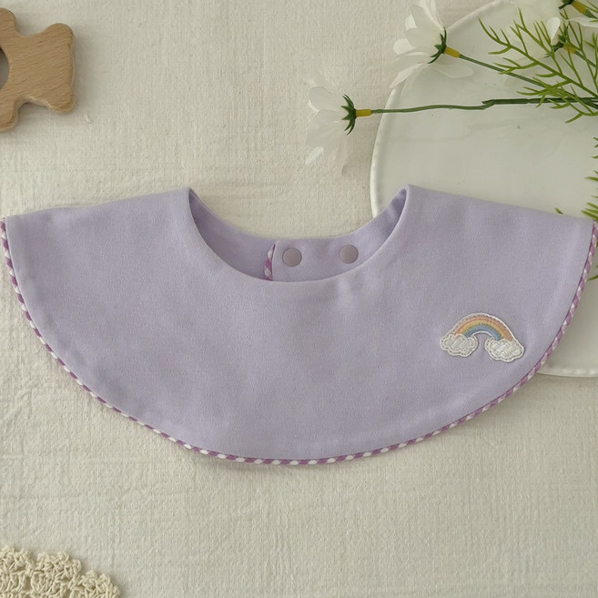 aiwoyoo25年新款純色卡通刺繡撞色滾邊口水巾嬰童寶寶圍嘴百搭柔, 1個, 莫奈紫(四季)