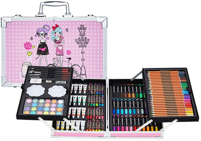 레이원 208건 종합미술도구세트 수채화 세트 프리미엄 아트 색연필 미술도구 세트, 1세트, 분홍색 어린 소녀