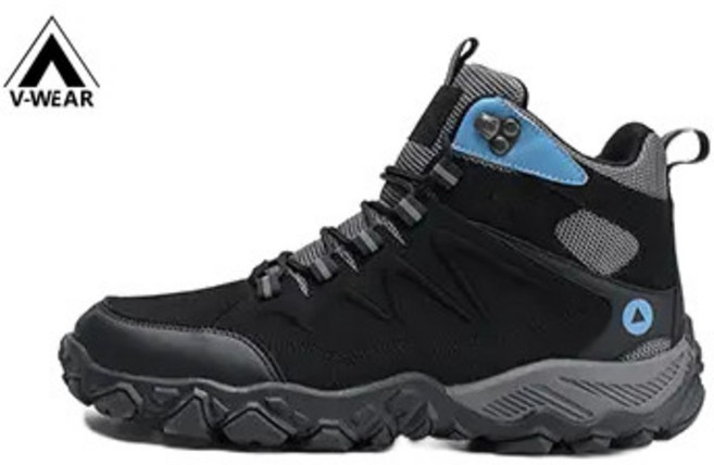 男款防水防滑牛皮絨登山鞋 運動休閒徒步越野鞋 黑色 防滑凹槽