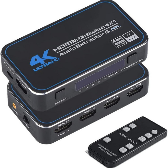 HDMI切換器ARC 4K 60 HZ HDTV4X1切換器 2.1版 8k@60, 1個, 高階四進一出帶音頻分離, 高階四進一出帶音頻分離