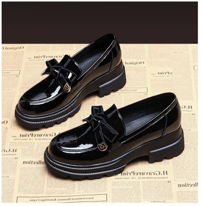 COSYEVNO 여성 로퍼 빈티지 리본 통굽 단화