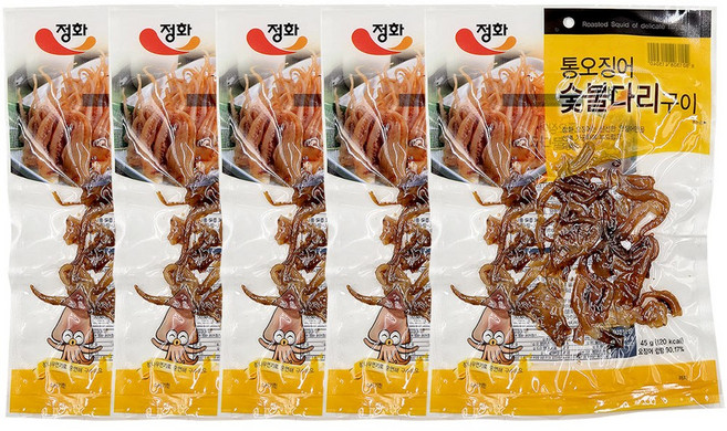 정화식품 통오징어 숯불다리구이 주전부리 맥주안주, 50g, 5개