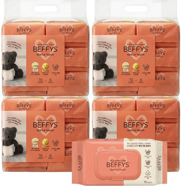 [코디] 베피스 젠틀 터치 (캡)물티슈 70매x6입, 24개, 70개입, 315g