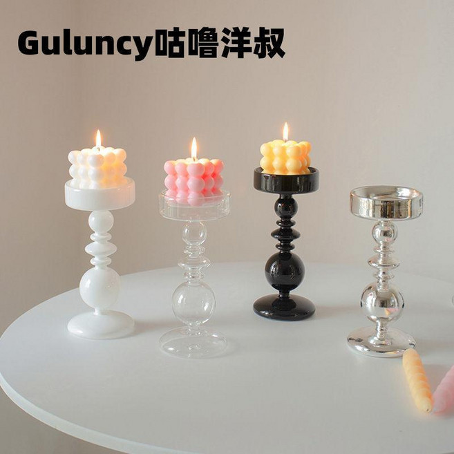 燭台 玻璃燭台 輕奢燭台 玻璃花瓶 家用燭台 客廳燭台 餐桌燭台 浪漫燭光裝飾 拍照道具, 粉紅色