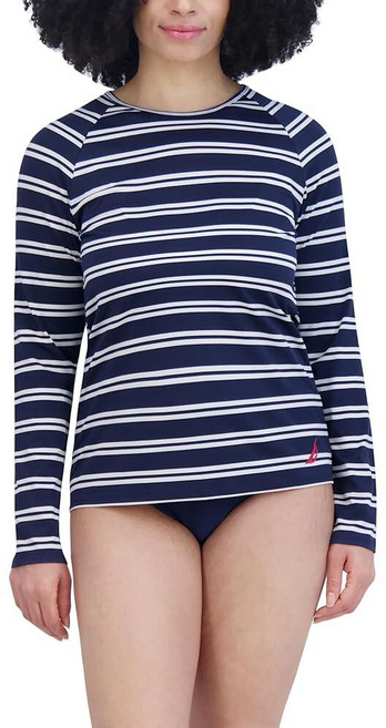 Nautica 여성용 긴소매 래쉬가드 - 빠른 건조 UPF 보호 수영 셔츠 수영장 해변 하이킹 요가 배구 심해 S 172899, M, 블루 화이트