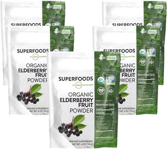 MRM뉴트리션 유기농 엘더베리 과일 파우더 4oz(113g), 113g, 5팩 - 쿠팡