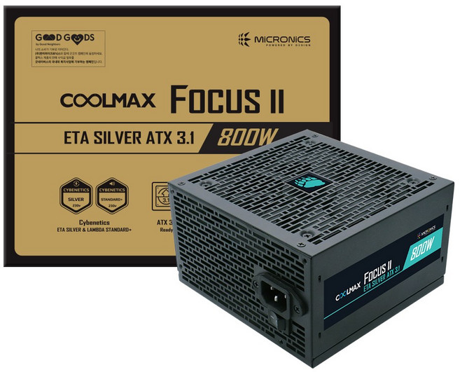 마이크로닉스 COOLMAX FOCUS II 800W ETA 실버 ATX3.1 컴퓨터 파워 서플라이