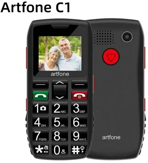 Bar Senior 휴대폰 무료 충전 도크 C1 큰 고무 키패드 노인용 듀얼 심 원 키 SOS FM 1400mAh Artfone +, Standard, No Charging Dock, 01 Standard