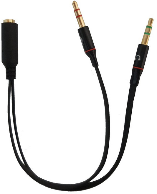 【A-HUNG】二合一手機耳機耳麥轉接線(扁線) 3.5mm音源線, 黑色, 無, 1個