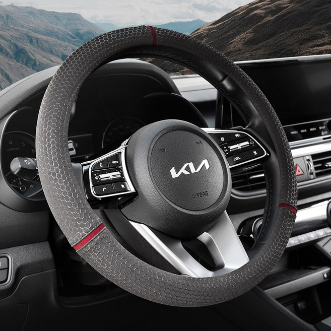 평화자동차 논슬립 레드스트라이프 사계절 핸들커버, 그레이