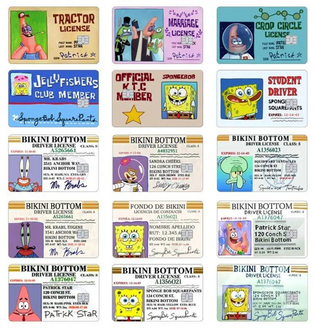 스폰지밥 카드 스티커 신용카드 체크카드 교통카드 면허증 신분증 꾸미기 뚱이 징징이, Small Chip, 2-1PCS