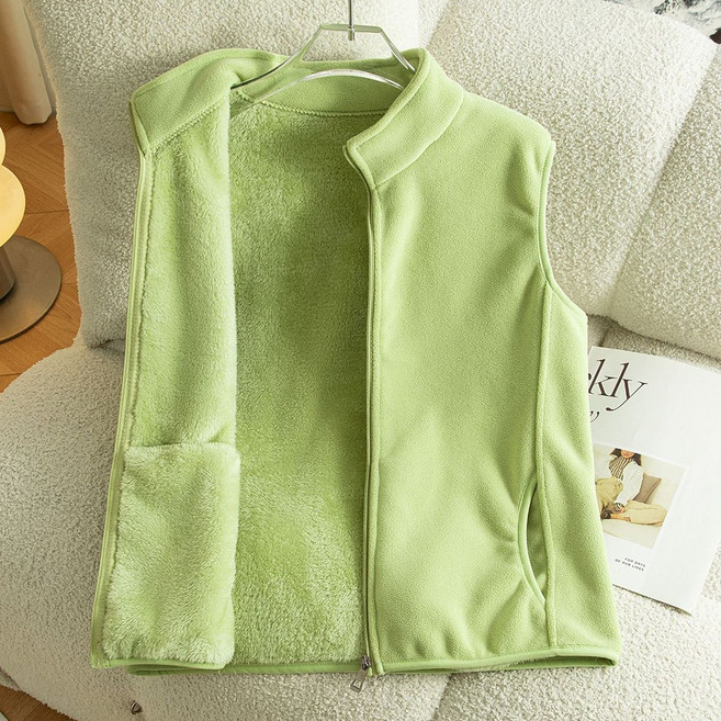 ROYALBELLE 여성 폴라플리스 기모 집업 스탠드넥 루즈핏 포켓 베스트 따뜻한 조끼 K0100818