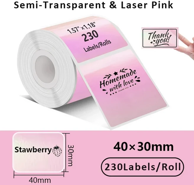 1롤 라벨 스티커 자체 접착 열전사 용지 M110 P50 DETONG Munbyn Nelko 미니 프린터에 적합, 11 40x30