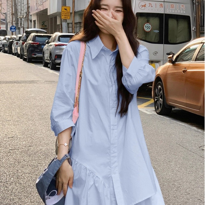 708090 봄여름 여성 패션 루즈핏 미디 셔츠 스커트