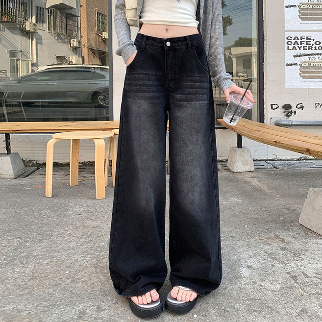 대박난박양 블랙 워싱 와이드 데님팬츠(세일)