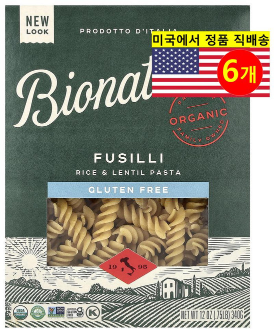 Bionaturae 맛있고 풍부한 식물성 영양 쌀 & 렌즈콩 파스타 340g 2개, 6개