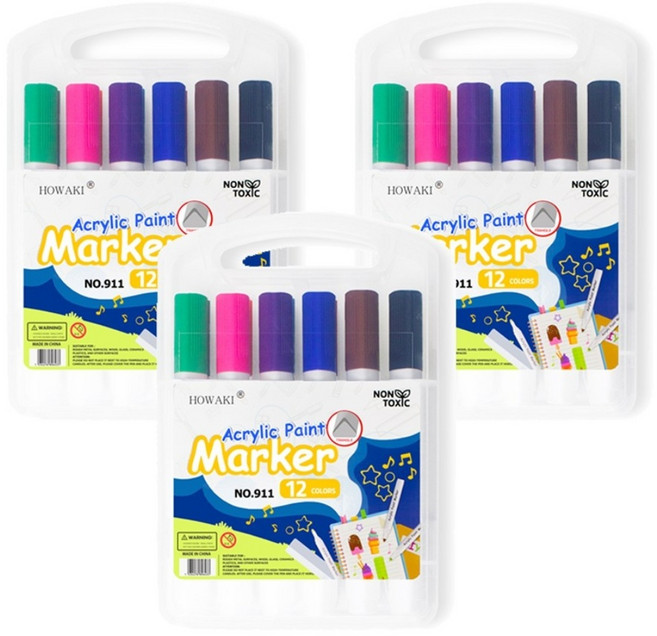 [밥조교] 데코 아크릴마카 마카펜, 3개, 12색