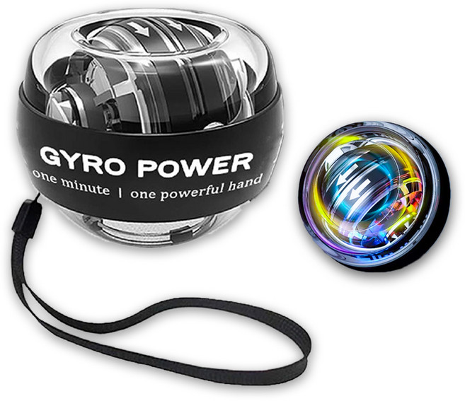 GYRO POWER 金屬加強款腕力球 腕力訓練器, 鉑金黑-自啟五色競速燈, 1個
