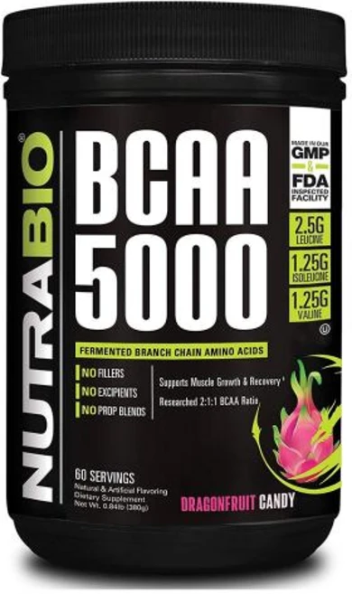 뉴트라바이오 BCAA 5000 필수 아미노산 파우더 380g (드래곤프루트 캔디) NutraBio Dragonfruit Candy, 1개, 없음 - 쿠팡