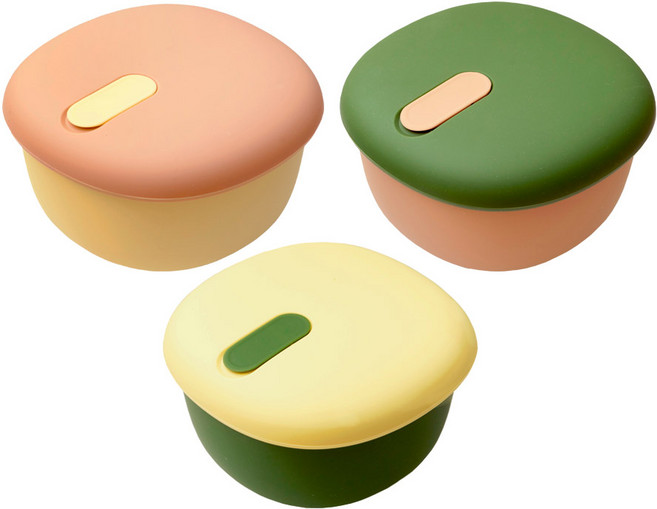 국산 실리콘밥팩 냉동밥보관용기 전자레인지 밀폐 소분용기 350ml, 그린 + 피치 + 버터, 3개