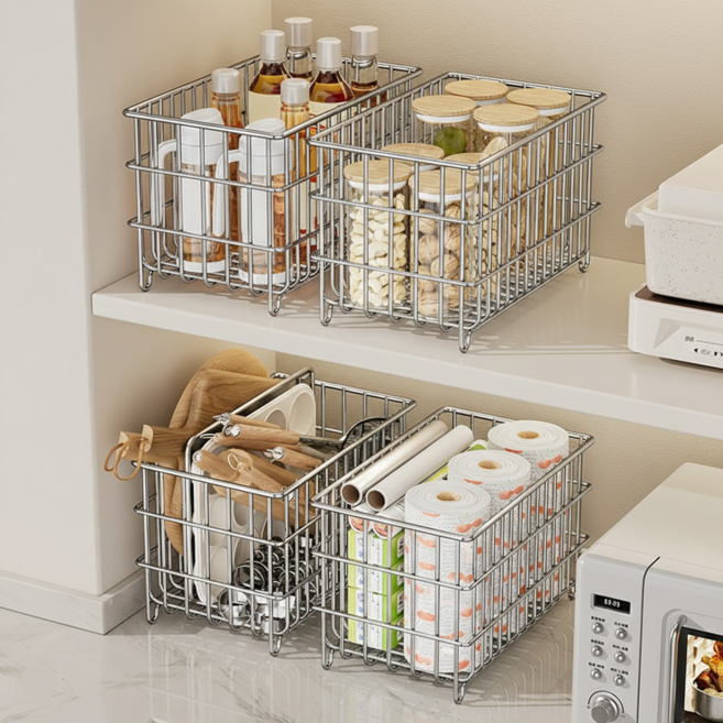 리쥬아 스텐304 욕실 주방 수납 바구니, 1개, 실버