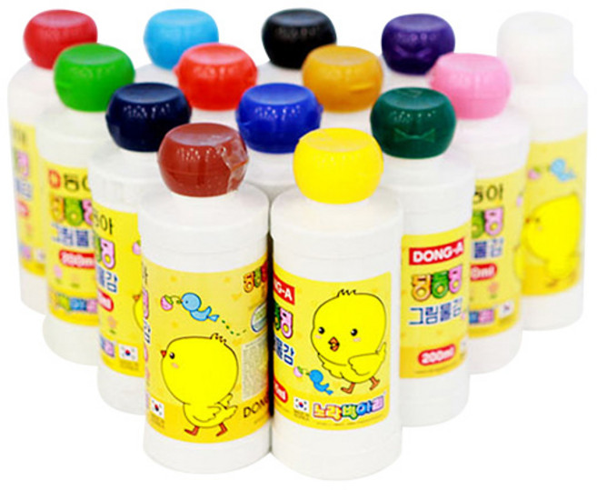동아 노랑병아리 딩동댕 그림 물감 세트, 200ml, 12색