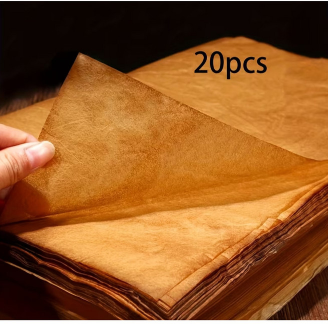 20p 고급스러운 앤티크 빈티지 종이 식물 염료로 만든 반투명 수제 루스리프 찢어짐방지 캘리그라피 서예 공예용 종이 네추럴 색상 물감 가능 방안지, 20개, 전체 시트