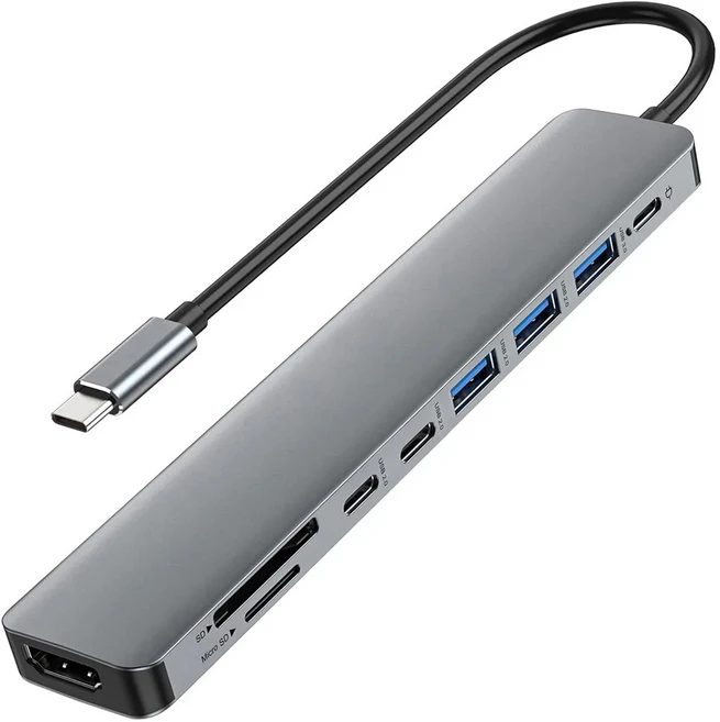 USB 8 in 1 타입 C 4K HDTV 허브 어댑터 (SD TF RJ45 카드 리더 PD 고속 충전 기능 포함) 맥북 노트북 컴퓨, 06 9 in 1