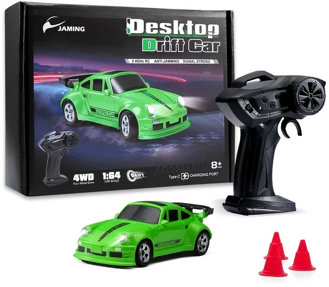 1/64 RC 자동차 사륜구동 제어 데스크탑 스턴트카 풀 프로포션 미니 레이싱 드리프트카 장난감 모델 소년, 01 China Mainland, 01 녹색