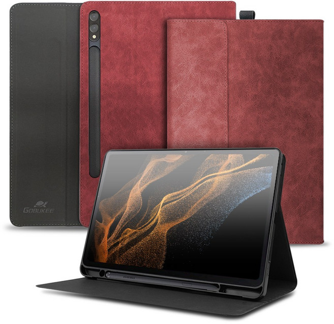 고부기 갤럭시 탭 S펜 수납 북커버 클러치 케이스, 레드, 1개