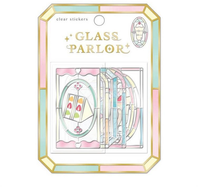 Qlia GLASS PARLOR 哥德彩色玻璃貼紙包 燙金果凍貼紙, 1個, 05.奶昔 91193