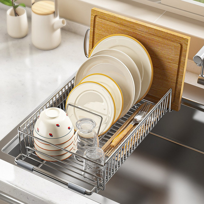 스텐릭 양방향 거치 스텐304 길이조절 확장형 싱크대 접시 식기건조대, 1개, 건조대+접시선반, 1단