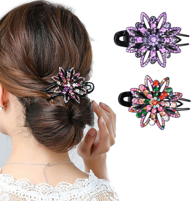 1+1 연꽃 큐빅핀 집게핀 반묶음 올림머리 반머리 왕꽃 플라워 헤어핀