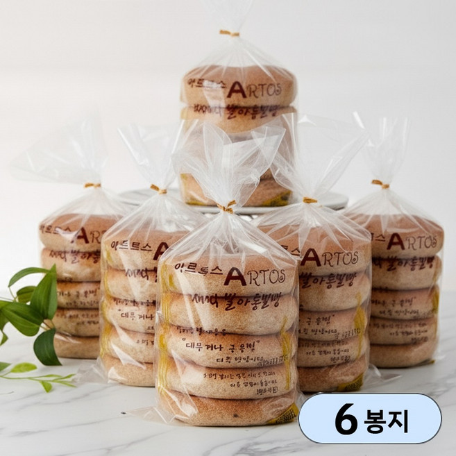 아르토스 통밀팥빵 5개입 500g HACCP 찐빵처럼 쪄 먹어도 맛있는 통밀빵 커피에 어울리는 간식 (무방부제), 6개