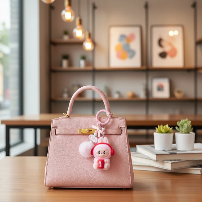 라부부 미니 인형 키링 차량용 키홀더 열쇠고리 가방 파우치 꾸미기, 1개, 핑크(베스트)