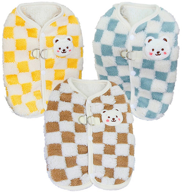 개인싸 강아지조끼 체크 양털조끼 하네스옷 겨울옷 베스트, 1개, 옐로