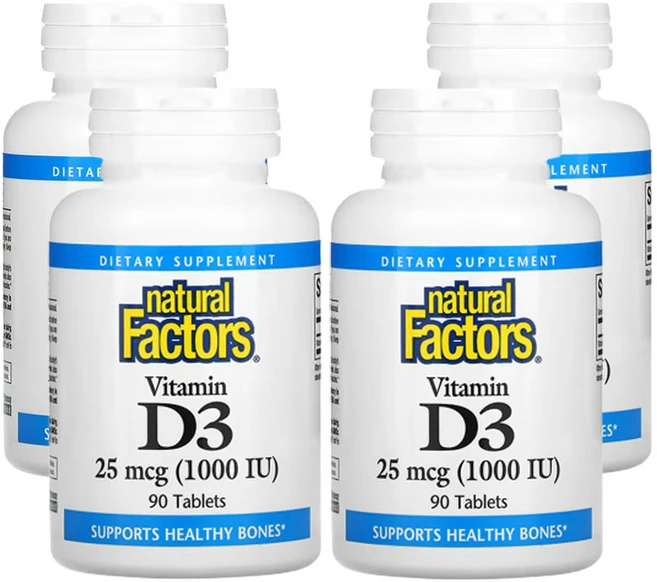 네츄럴팩터스 비타민D3 25mcg(1000IU) 90정, 4팩 - 쿠팡