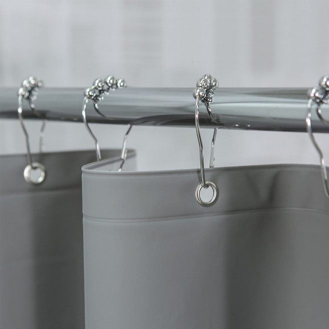 PEVA 욕실 샤워커튼 무지그레이 + 크롬커튼고리 + 커튼봉(70-120) 세트, 1세트, gray