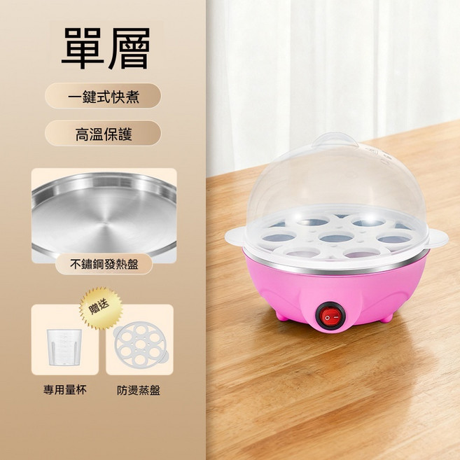 多功能煮蛋器蒸蛋器 小型防干燒自動斷電, 單層蒸蛋器-粉色