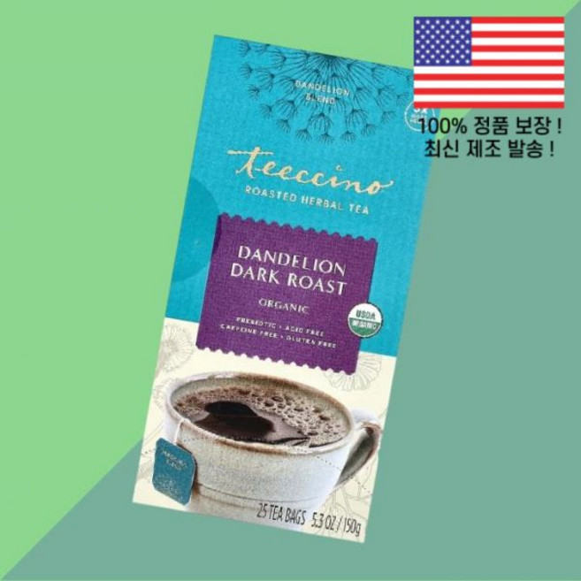 티치노 로스팅 허브 티 단델리온 다크 로스트 카페인 프리 티백 25개 5.3온스 150g Teeccino Organic Roasted Herbal Tea Dandelion Da, 티치노 로스팅 허브 티 단델리온 다크 로스트 카페인 프
