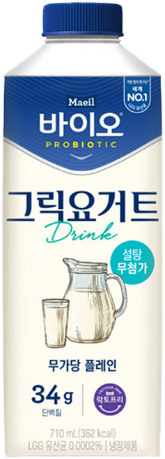 매일 바이오 그릭 요거트 드링크 무가당 플레인, 2개, 710ml