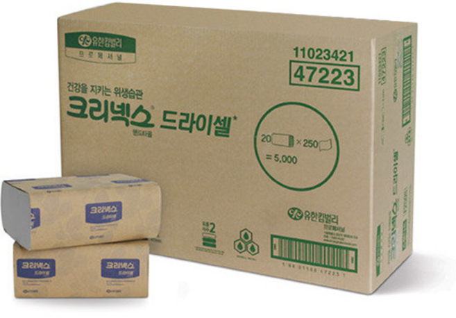 크리넥스 드라이셀 핸드타올 페이퍼타올 47223 F250S, 5000개입, 1개