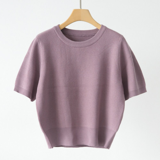 제니트 여성 루즈핏 라운드넥 데일리룩 비스코스 볼륨 소매 반팔 니트 선셋반팔